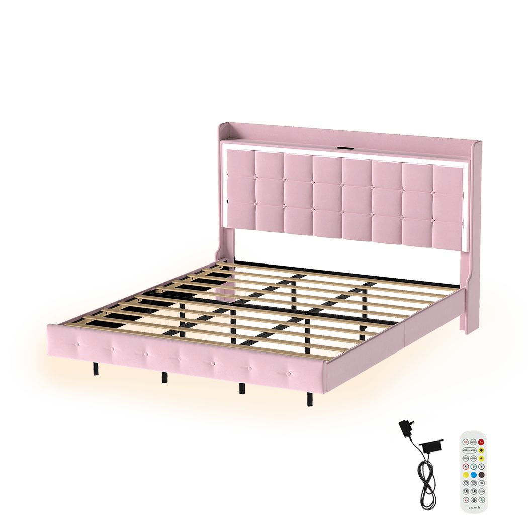 Evangeline King Floating LED Bed – Pink - Rivercity House & Home Co. (ABN 18 642 972 209) - Affordable Modern Furniture Australia
