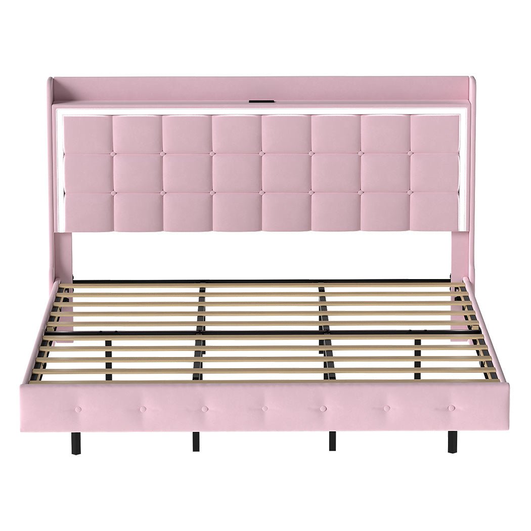 Evangeline King Floating LED Bed – Pink - Rivercity House & Home Co. (ABN 18 642 972 209) - Affordable Modern Furniture Australia