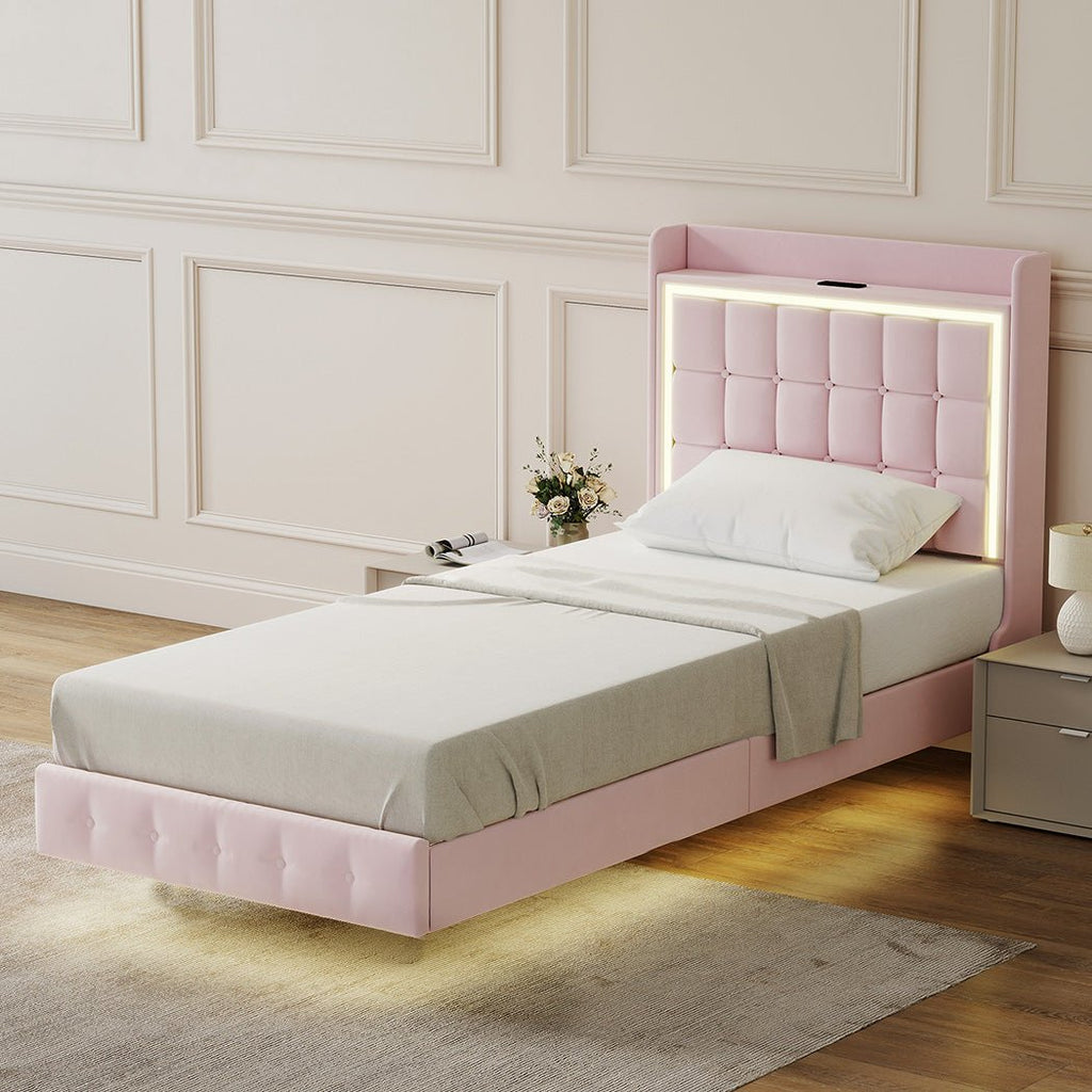 Evangeline Single Floating LED Bed – Pink - Rivercity House & Home Co ...