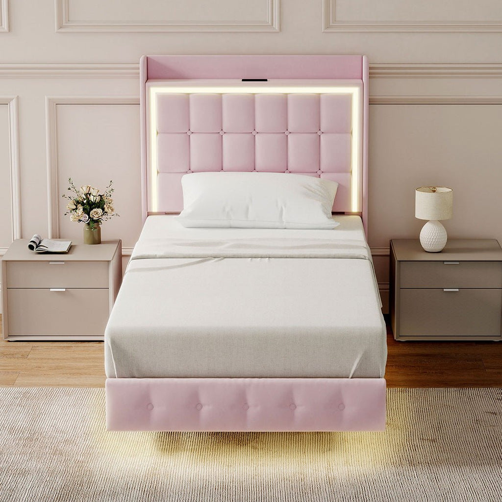 Evangeline Single Floating LED Bed – Pink - Rivercity House & Home Co ...