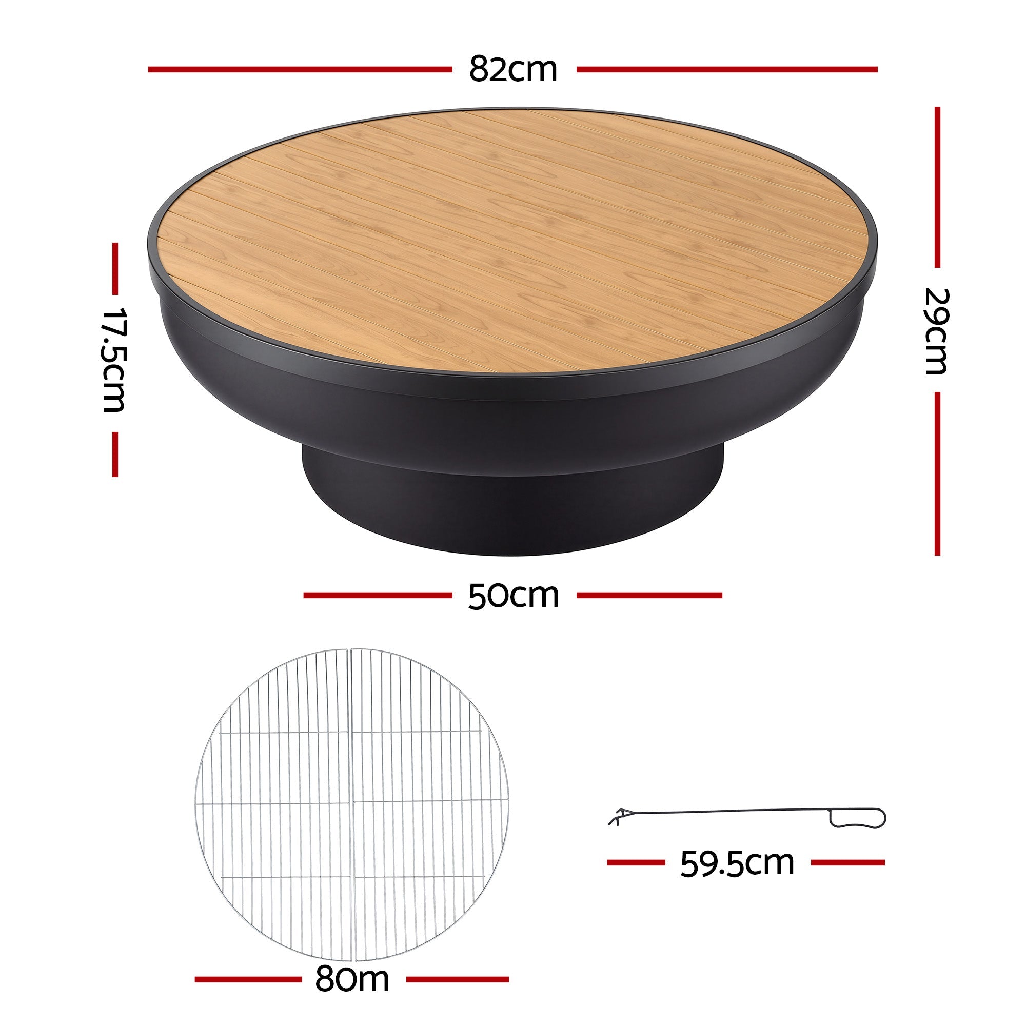 Fire Pit Table with Lid Deep Fire Bowl Wood Burning BBQ Grill for Backyard Camping Patio Picnic - Home & Garden > Firepits > Fire Pits - Rivercity House & Home Co. (ABN 18 642 972 209) - Affordable Modern Furniture Australia