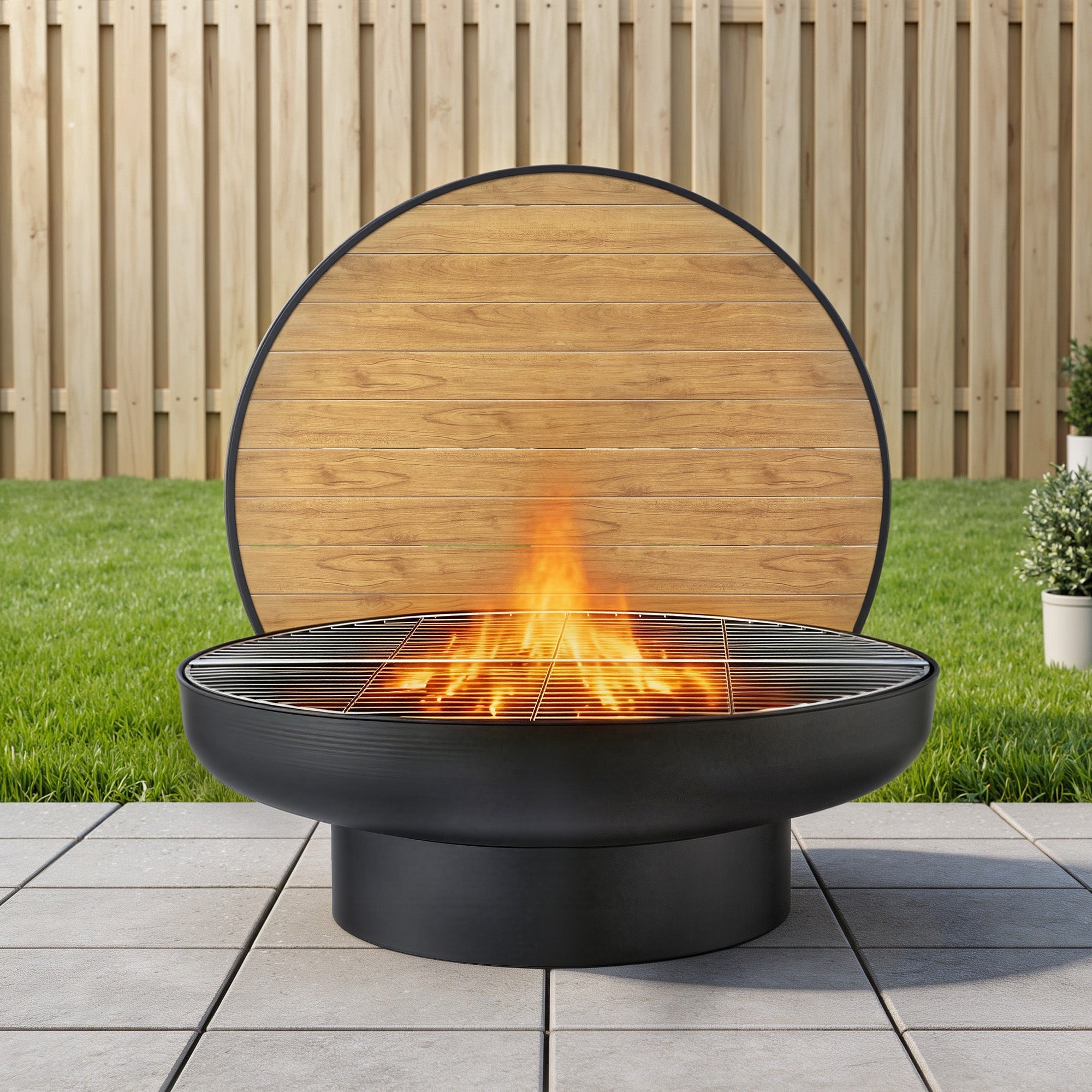 Fire Pit Table with Lid Deep Fire Bowl Wood Burning BBQ Grill for Backyard Camping Patio Picnic - Home & Garden > Firepits > Fire Pits - Rivercity House & Home Co. (ABN 18 642 972 209) - Affordable Modern Furniture Australia
