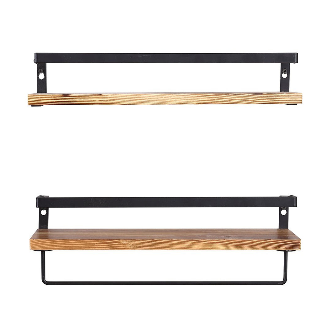 Floating Shelf With Railing Floating Shelf with Metal Rail and Towel Bar 40cm x 15cm - Natural Wood ...
