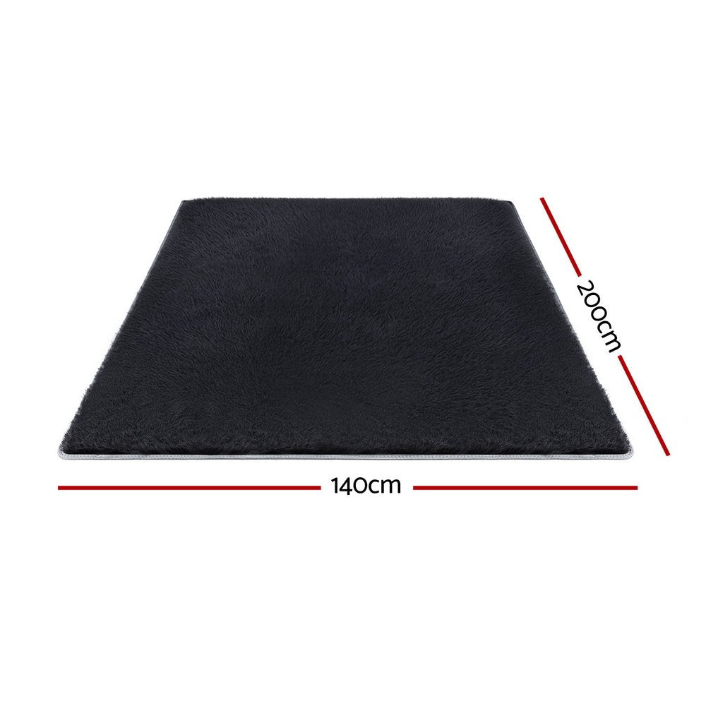 Floor Rug 140x200cm Plush Area Shaggy Rug Living Room Bedroom Carpet Black - Home & Garden > Rugs > Floor Rugs - Rivercity House & Home Co. (ABN 18 642 972 209) - Affordable Modern Furniture Australia