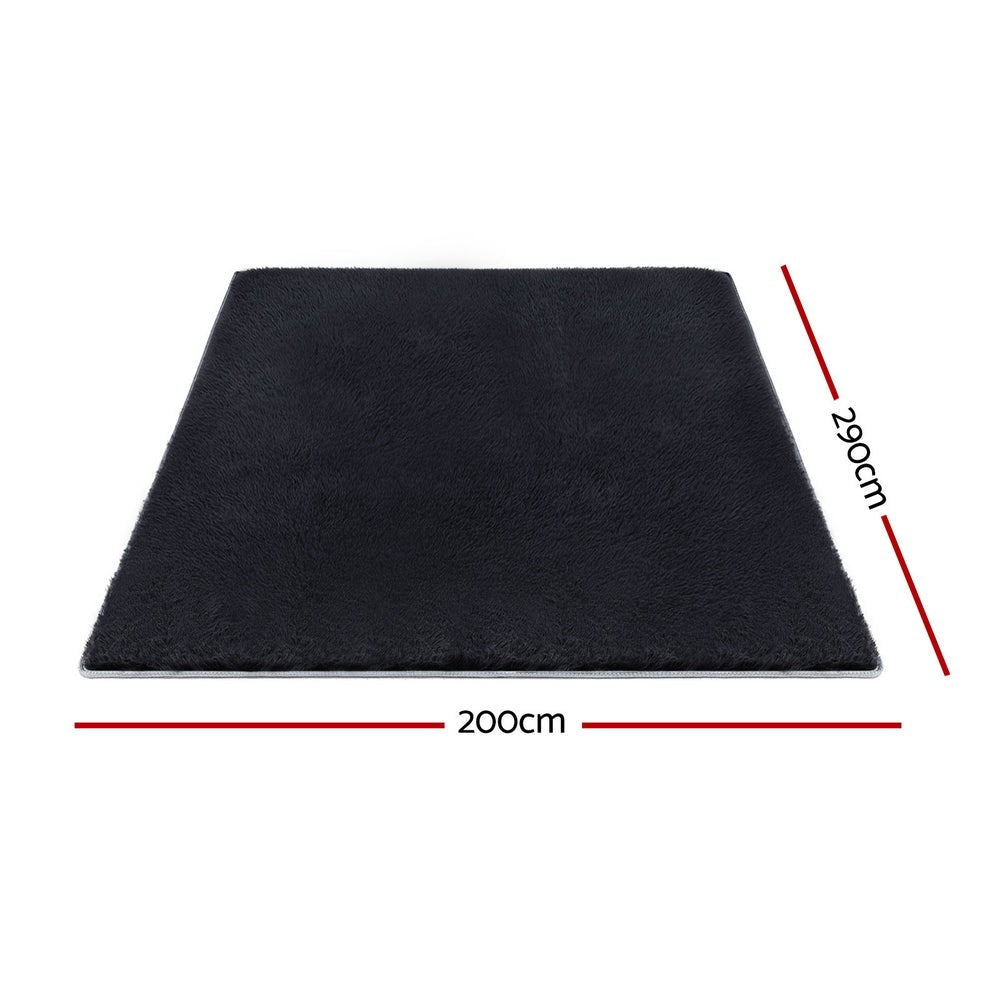 Floor Rug 200x290cm Plush Area Shaggy Rug Living Room Bedroom Carpet Black - Home & Garden > Rugs > Floor Rugs - Rivercity House & Home Co. (ABN 18 642 972 209) - Affordable Modern Furniture Australia