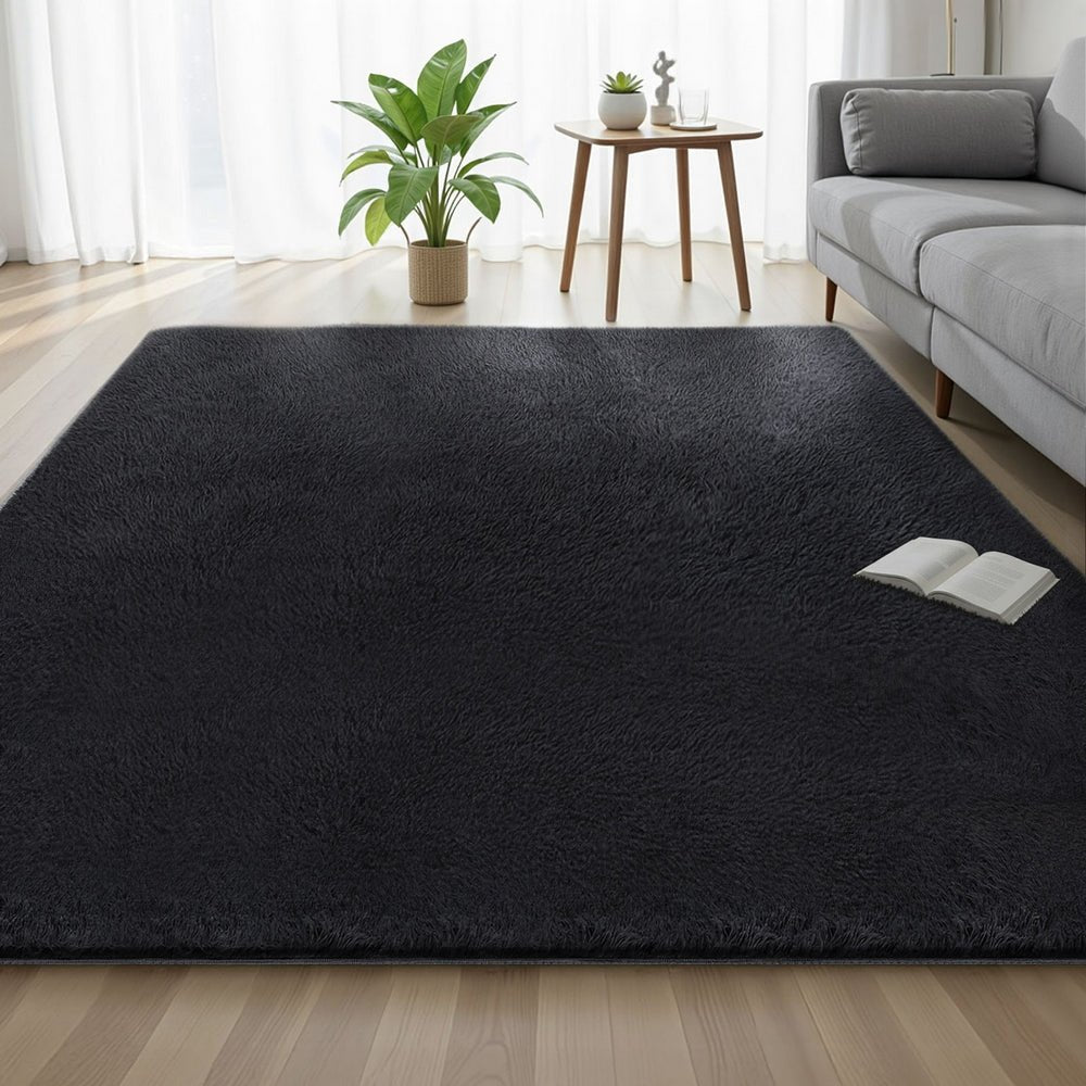 Floor Rug 200x290cm Plush Area Shaggy Rug Living Room Bedroom Carpet Black - Home & Garden > Rugs > Floor Rugs - Rivercity House & Home Co. (ABN 18 642 972 209) - Affordable Modern Furniture Australia
