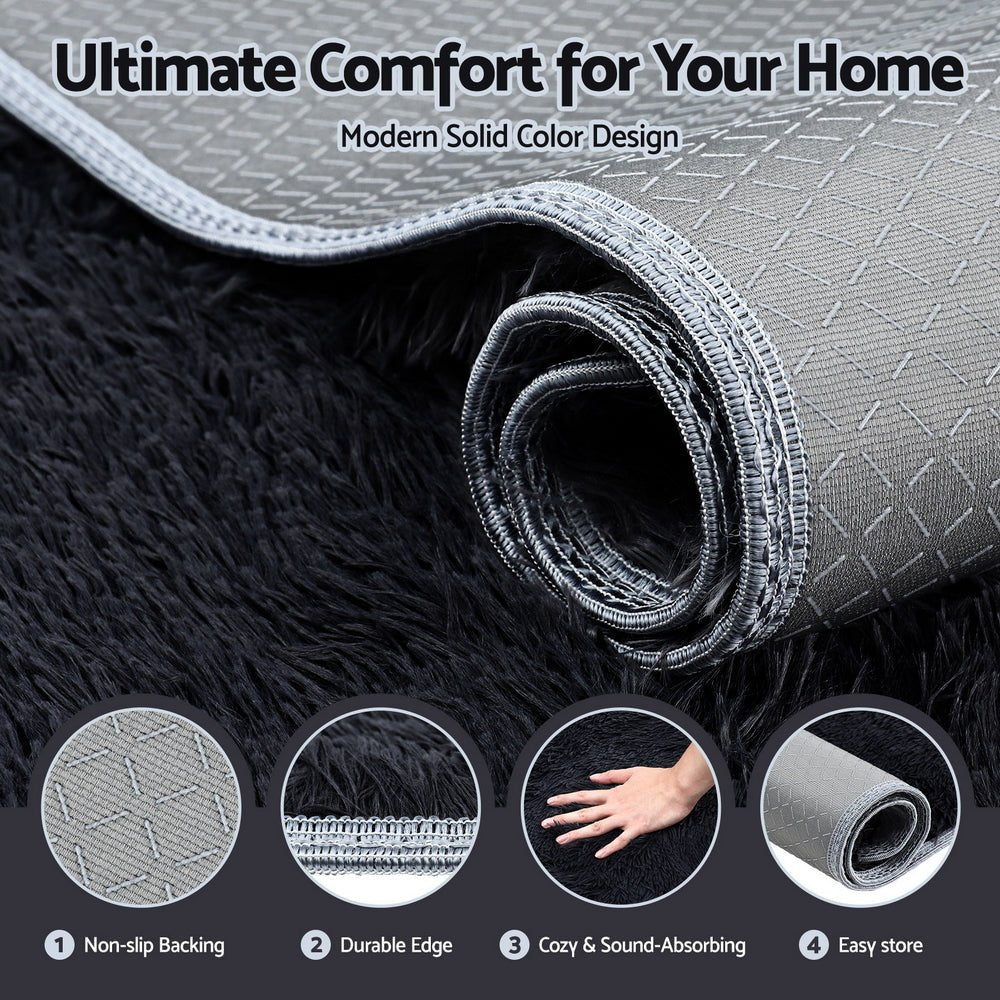 Floor Rug 200x290cm Plush Area Shaggy Rug Living Room Bedroom Carpet Black - Home & Garden > Rugs > Floor Rugs - Rivercity House & Home Co. (ABN 18 642 972 209) - Affordable Modern Furniture Australia