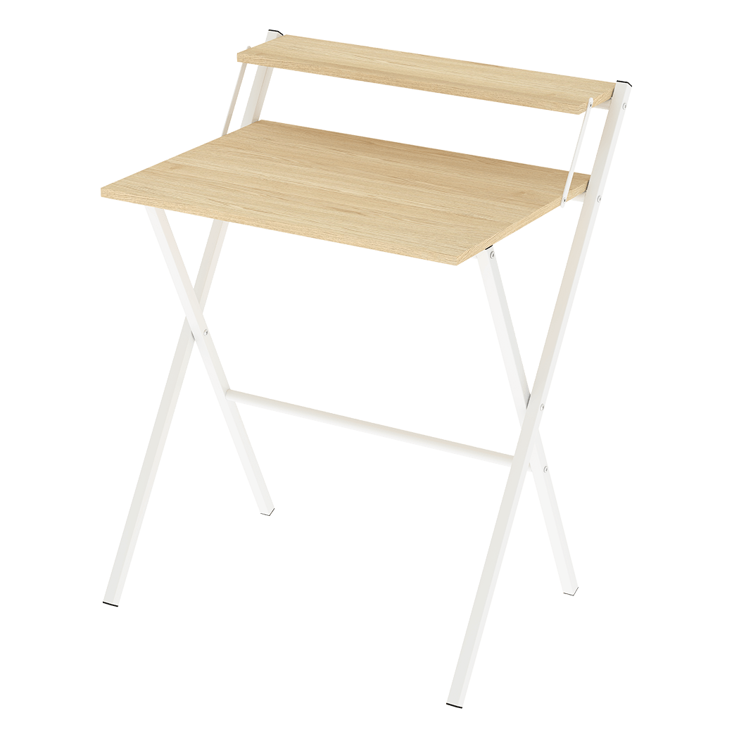 Foldable Computer Desk with Monitor Shelf Office Study Table - Oak and White - Rivercity House & Home Co. (ABN 18 642 972 209) - Affordable Modern Furniture Australia