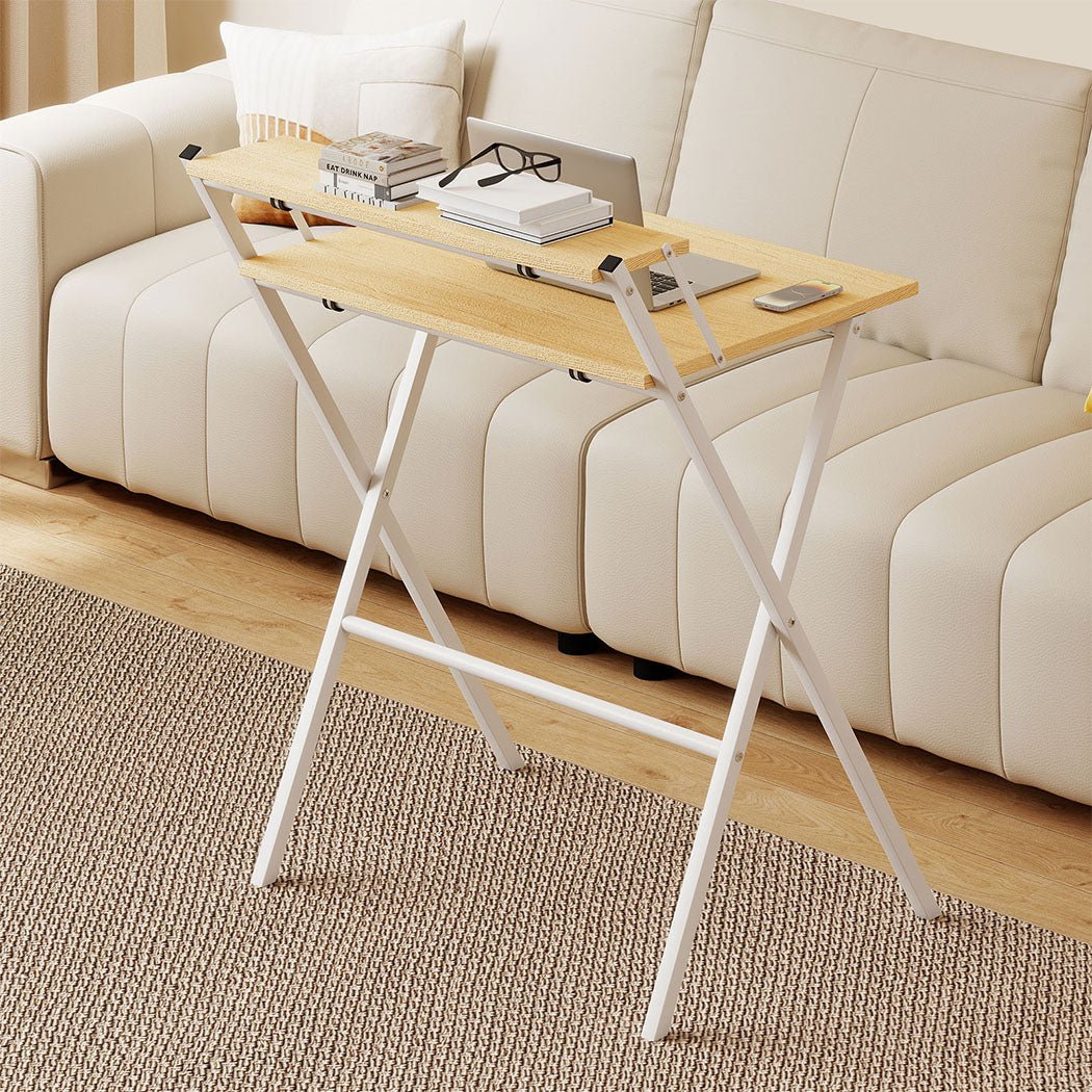 Foldable Computer Desk with Monitor Shelf Office Study Table - Oak and White - Rivercity House & Home Co. (ABN 18 642 972 209) - Affordable Modern Furniture Australia
