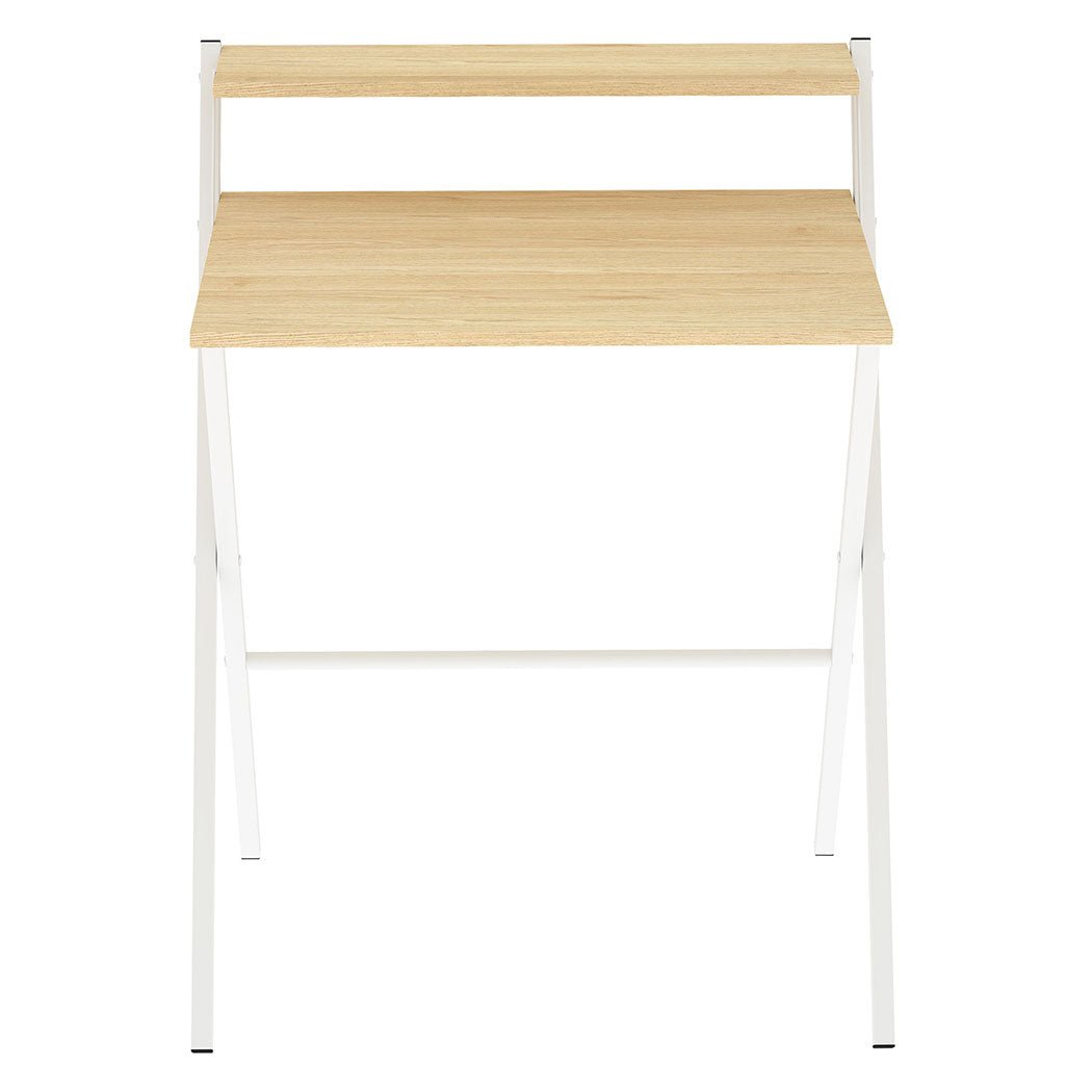 Foldable Computer Desk with Monitor Shelf Office Study Table - Oak and White - Rivercity House & Home Co. (ABN 18 642 972 209) - Affordable Modern Furniture Australia