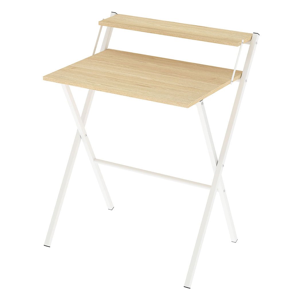 Foldable Computer Desk with Monitor Shelf Office Study Table - Oak and White - Rivercity House & Home Co. (ABN 18 642 972 209) - Affordable Modern Furniture Australia