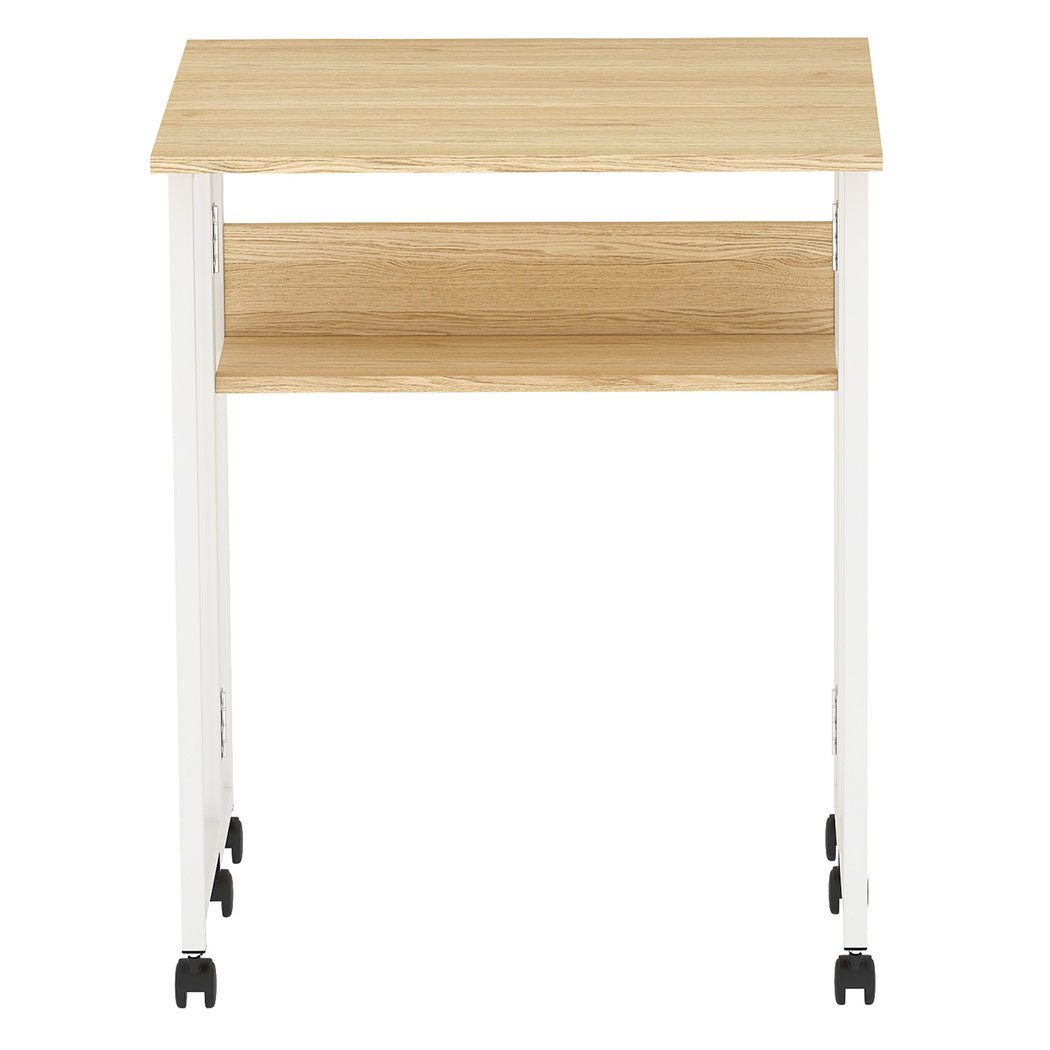 Foldable Computer Desk with Storage Shelf and Wheels for Home Office - Oak and White - Rivercity House & Home Co. (ABN 18 642 972 209) - Affordable Modern Furniture Australia