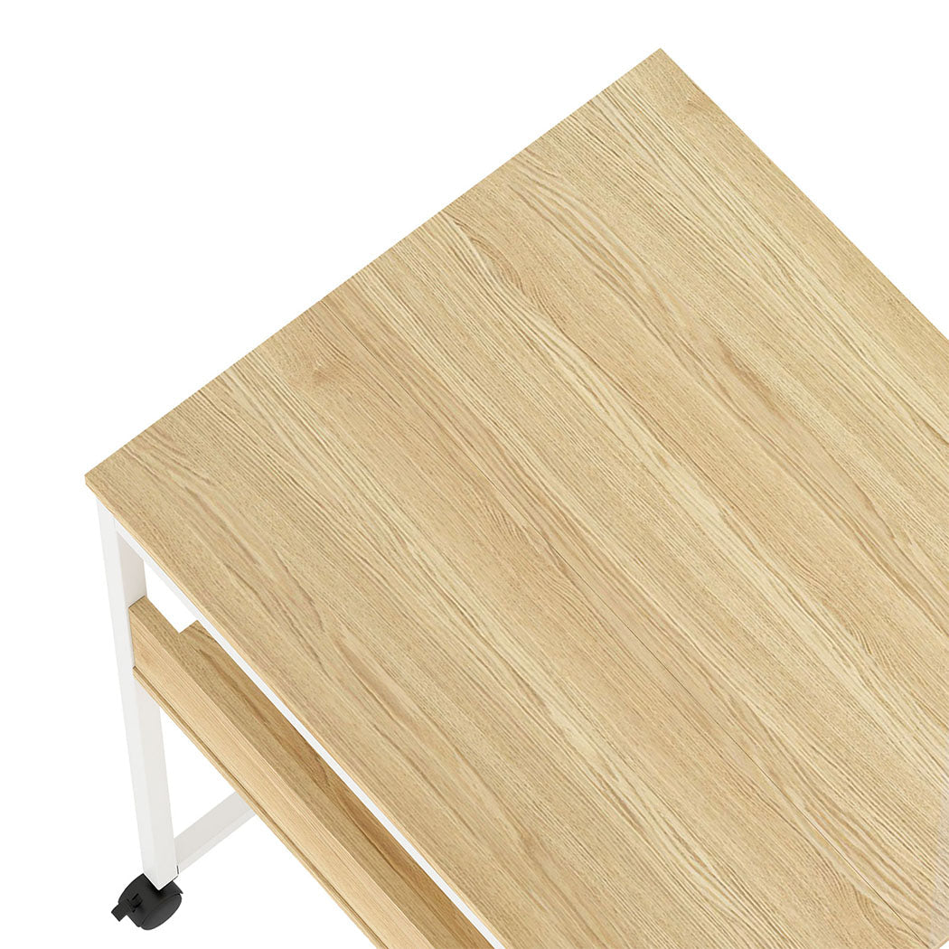 Foldable Computer Desk with Storage Shelf and Wheels for Home Office - Oak and White - Rivercity House & Home Co. (ABN 18 642 972 209) - Affordable Modern Furniture Australia