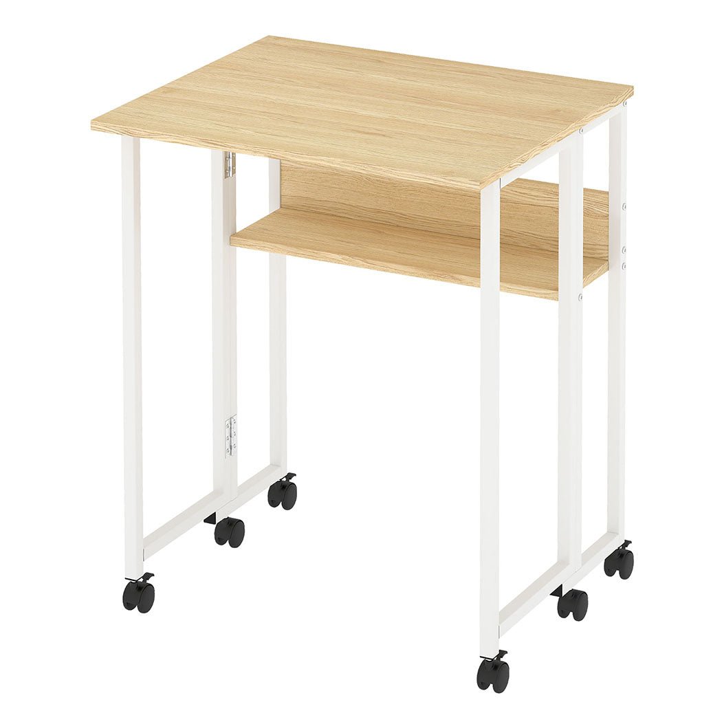 Foldable Computer Desk with Storage Shelf and Wheels for Home Office - Oak and White - Rivercity House & Home Co. (ABN 18 642 972 209) - Affordable Modern Furniture Australia