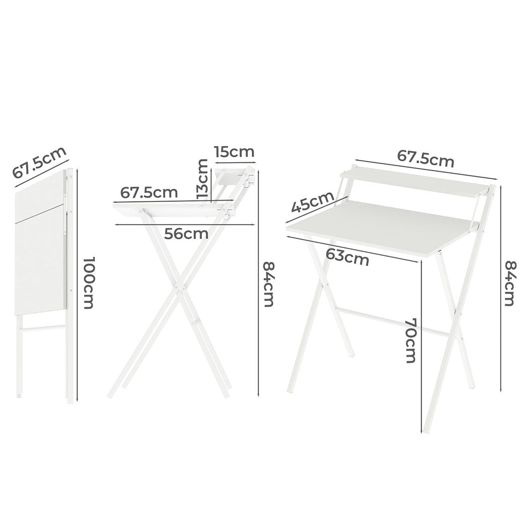 Foldable Office Study Computer Desk with Monitor Shelf - White - Rivercity House & Home Co. (ABN 18 642 972 209) - Affordable Modern Furniture Australia