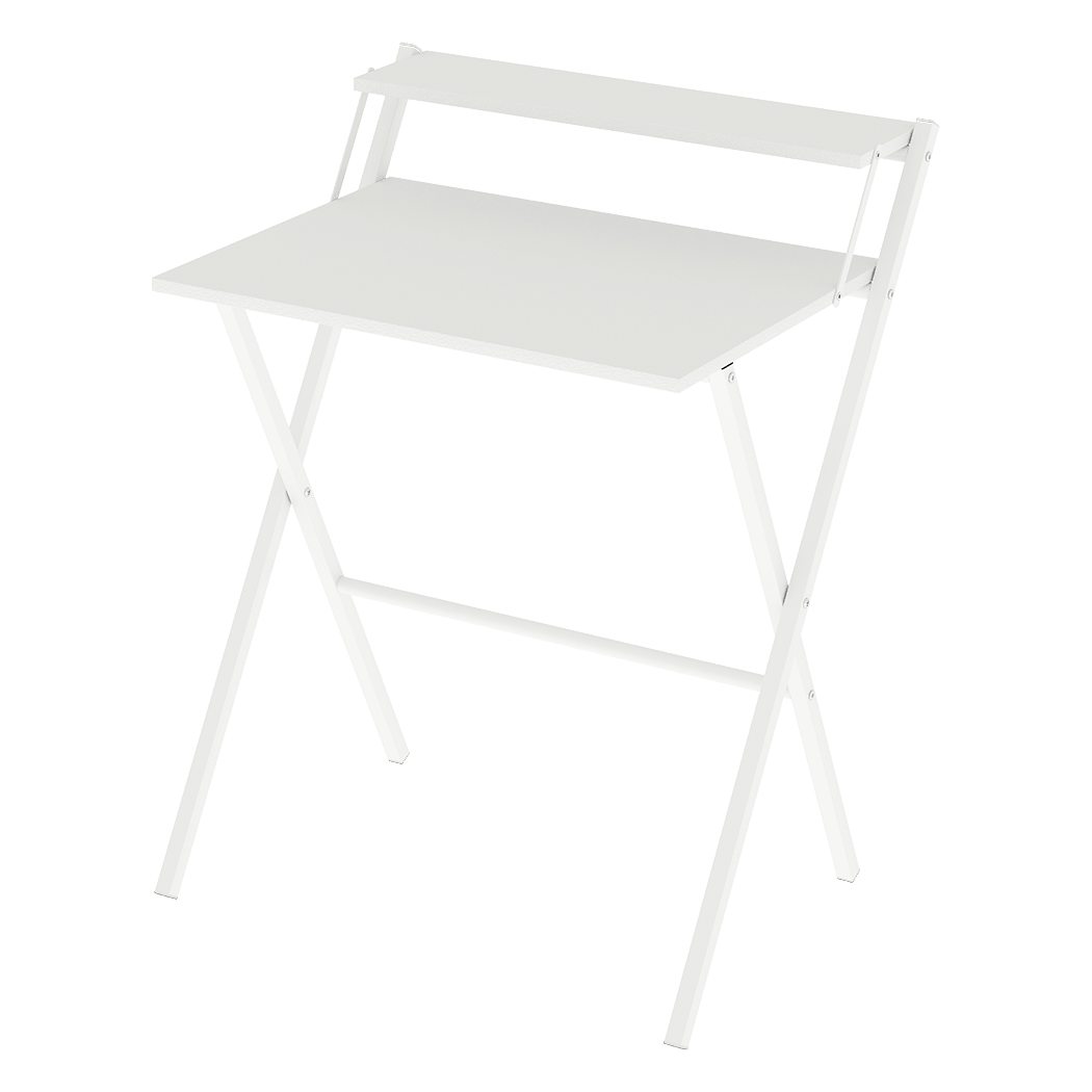 Foldable Office Study Computer Desk with Monitor Shelf - White - Rivercity House & Home Co. (ABN 18 642 972 209) - Affordable Modern Furniture Australia
