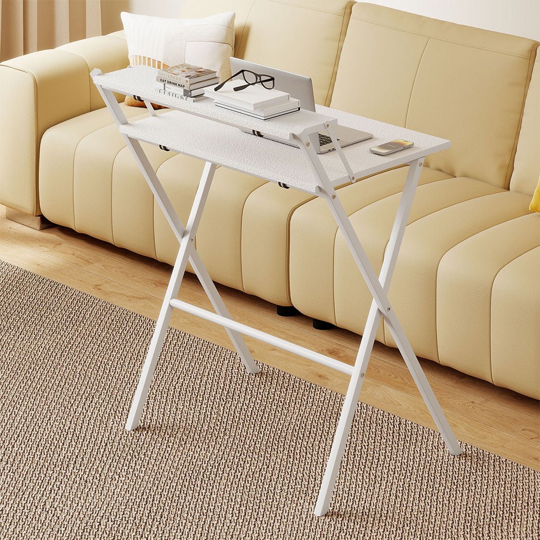 Foldable Office Study Computer Desk with Monitor Shelf - White - Rivercity House & Home Co. (ABN 18 642 972 209) - Affordable Modern Furniture Australia