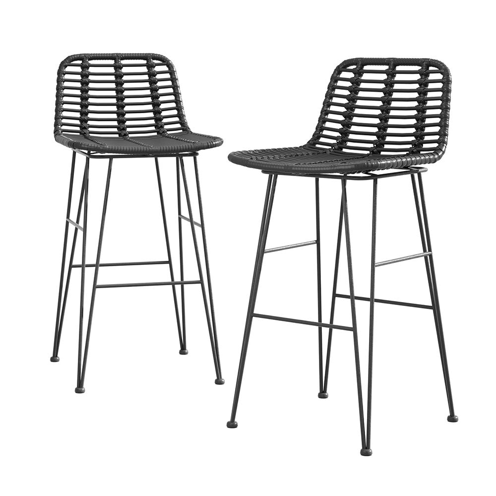 Gardeon 2 Piece Outdoor Bar Stools Wicker Dining Rattan Chair Black - Furniture > Outdoor - Rivercity House & Home Co. (ABN 18 642 972 209) - Affordable Modern Furniture Australia