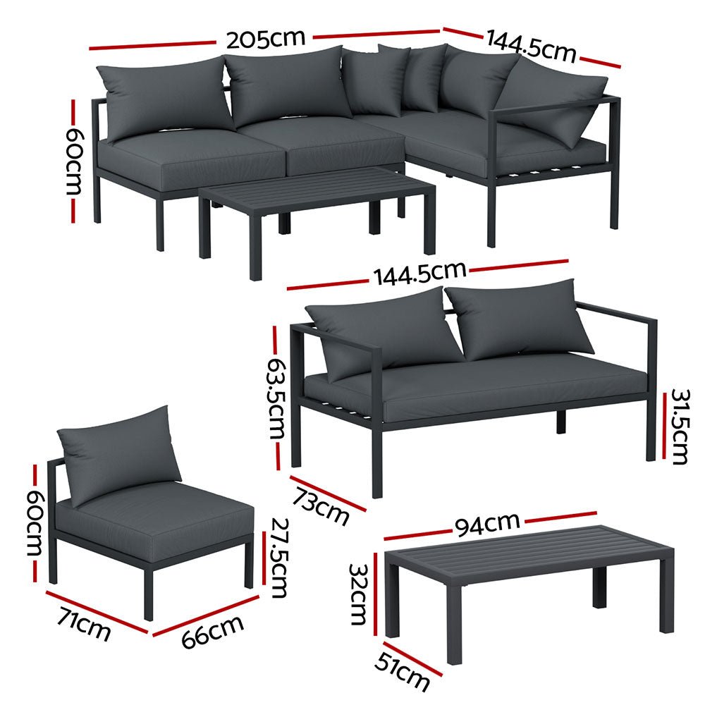 Gardeon 4 Seater Outdoor Sofa Set Aluminium Patio Furniture Setting 4PC Charcoal - Furniture > Outdoor - Rivercity House & Home Co. (ABN 18 642 972 209) - Affordable Modern Furniture Australia