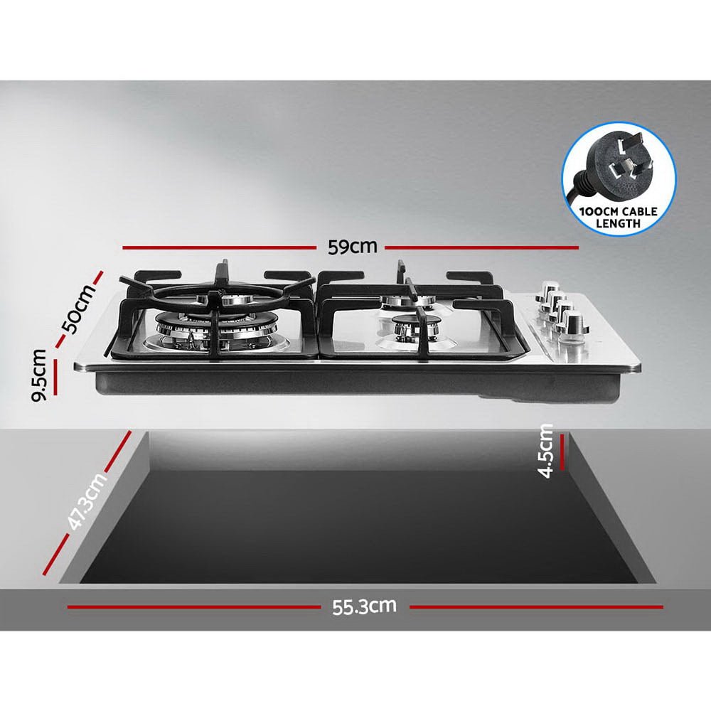 Gas Cooktop 60cm Stove Hob Silvir - Appliances > Kitchen Appliances > Cooktops & Stoves - Rivercity House & Home Co. (ABN 18 642 972 209) - Affordable Modern Furniture Australia