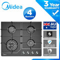 60cm Gas Glass Cooktop with 4 Burners - Black