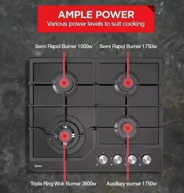Gas Glass Cooktop 60cm Black - Appliances > Kitchen Appliances > Cooktops & Stoves - Rivercity House & Home Co. (ABN 18 642 972 209) - Affordable Modern Furniture Australia