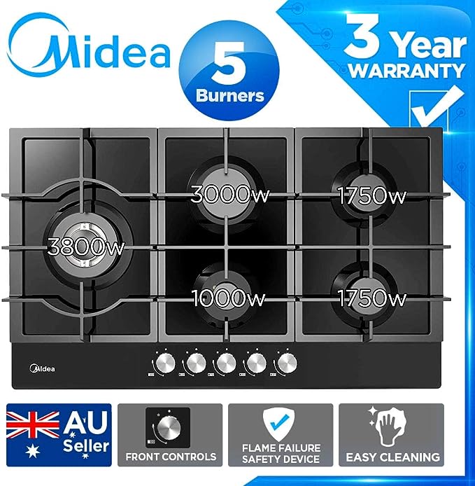 Gas Glass Cooktop 90cm Black - Appliances > Kitchen Appliances > Cooktops & Stoves - Rivercity House & Home Co. (ABN 18 642 972 209) - Affordable Modern Furniture Australia