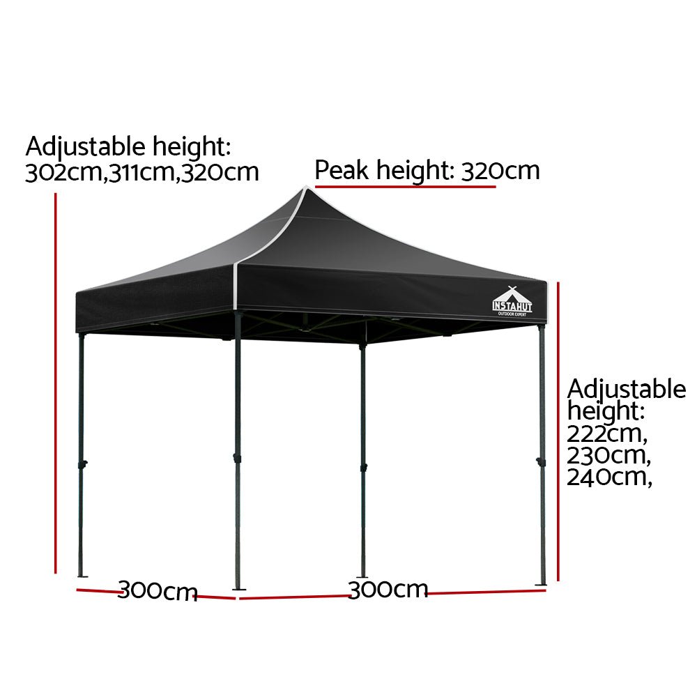 Gazebo Pop Up Marquee 3x3 Outdoor Wedding Base Pod Kit Black - Home & Garden > Shading - Rivercity House & Home Co. (ABN 18 642 972 209) - Affordable Modern Furniture Australia