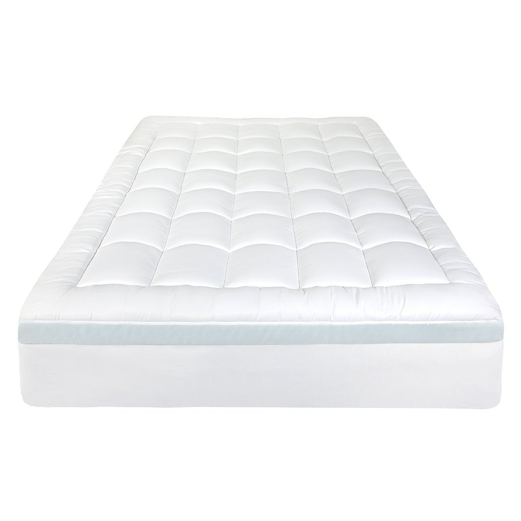 Gel Memory Foam Mattress Topper 8cm Double Size with Cooling Cover - White & Blue - Rivercity House & Home Co. (ABN 18 642 972 209) - Affordable Modern Furniture Australia