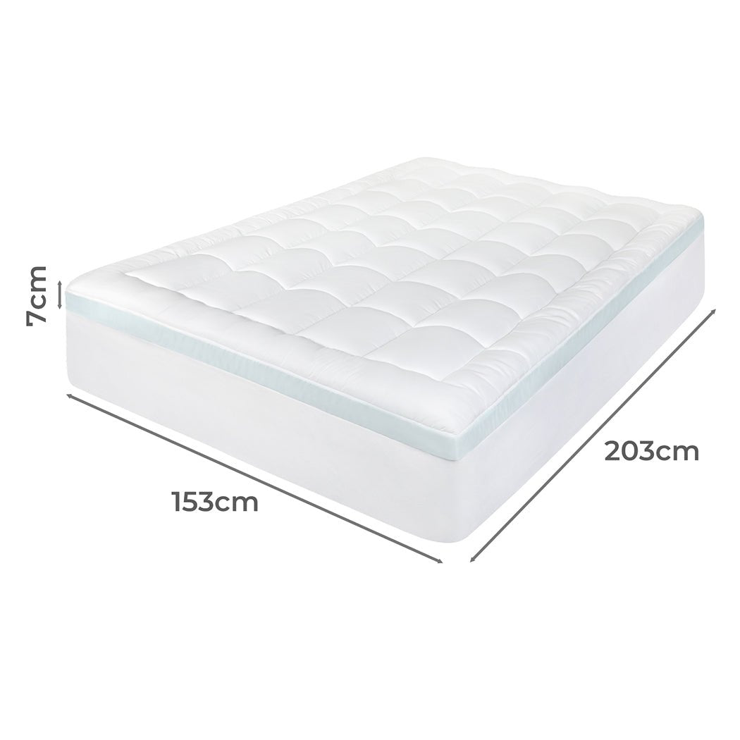 Gel Memory Foam Mattress Topper 8cm Queen Size with Cooling Gel - White and Blue - Rivercity House & Home Co. (ABN 18 642 972 209) - Affordable Modern Furniture Australia