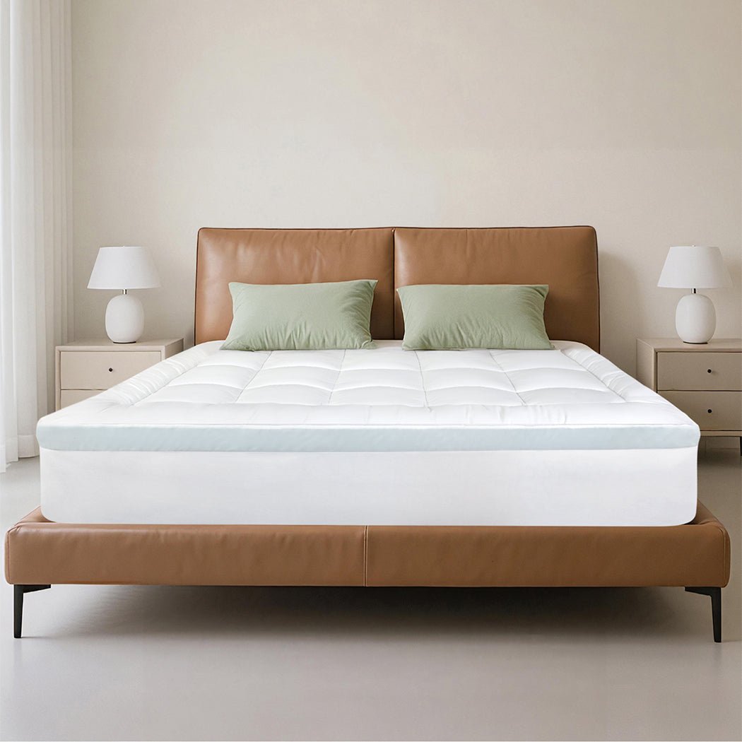 Gel Memory Foam Mattress Topper 8cm Queen Size with Cooling Gel - White and Blue - Rivercity House & Home Co. (ABN 18 642 972 209) - Affordable Modern Furniture Australia