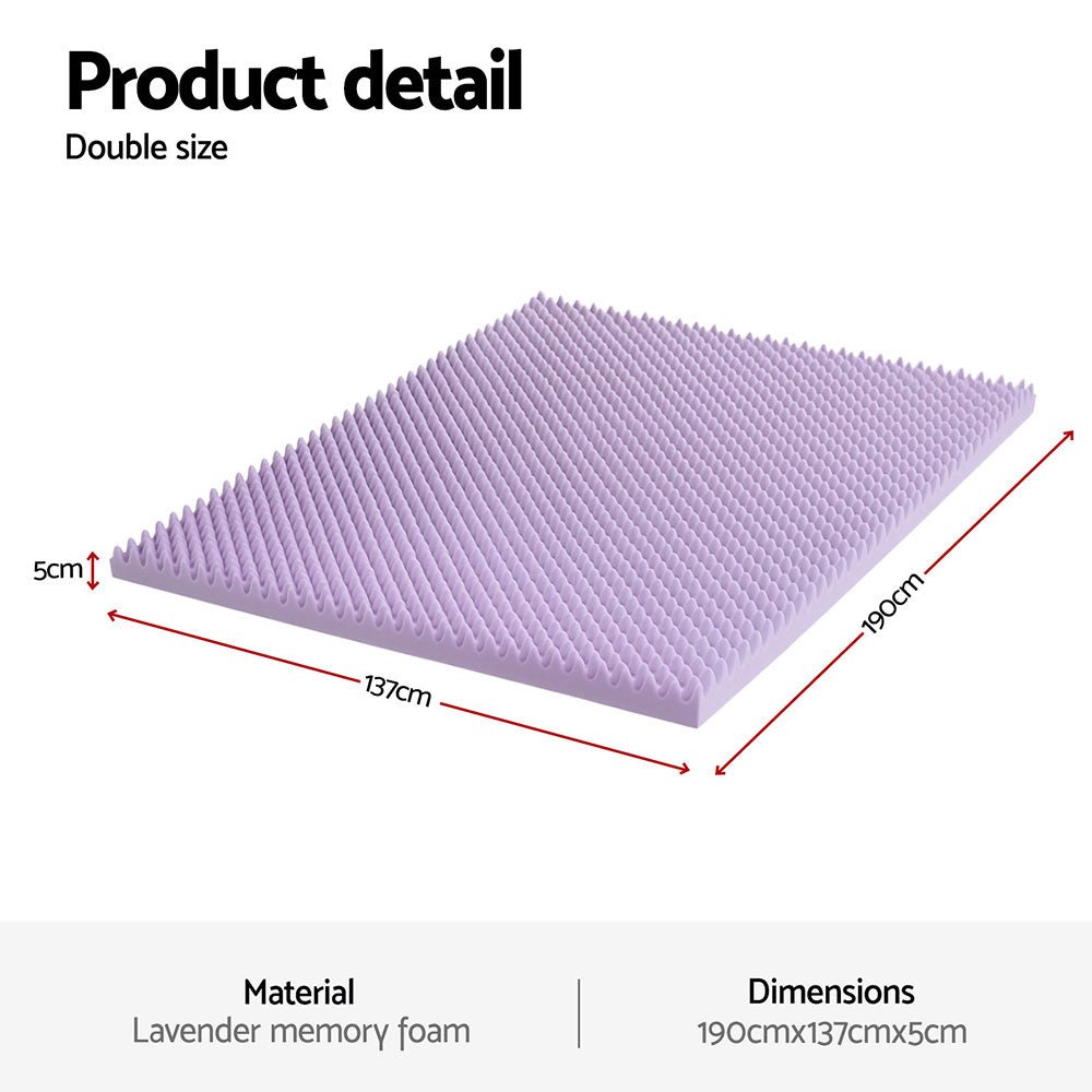 Giselle 5cm Memory Foam Mattress Topper Lavender Infused Egg Crate Pad Mat Double - Furniture > Mattresses > Mattress Toppers - Rivercity House & Home Co. (ABN 18 642 972 209) - Affordable Modern Furniture Australia