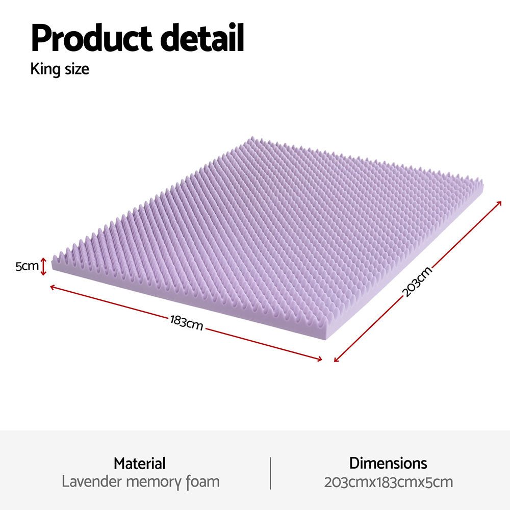 Giselle 5cm Memory Foam Mattress Topper Lavender Infused Egg Crate Pad Mat King - Furniture > Mattresses > Mattress Toppers - Rivercity House & Home Co. (ABN 18 642 972 209) - Affordable Modern Furniture Australia