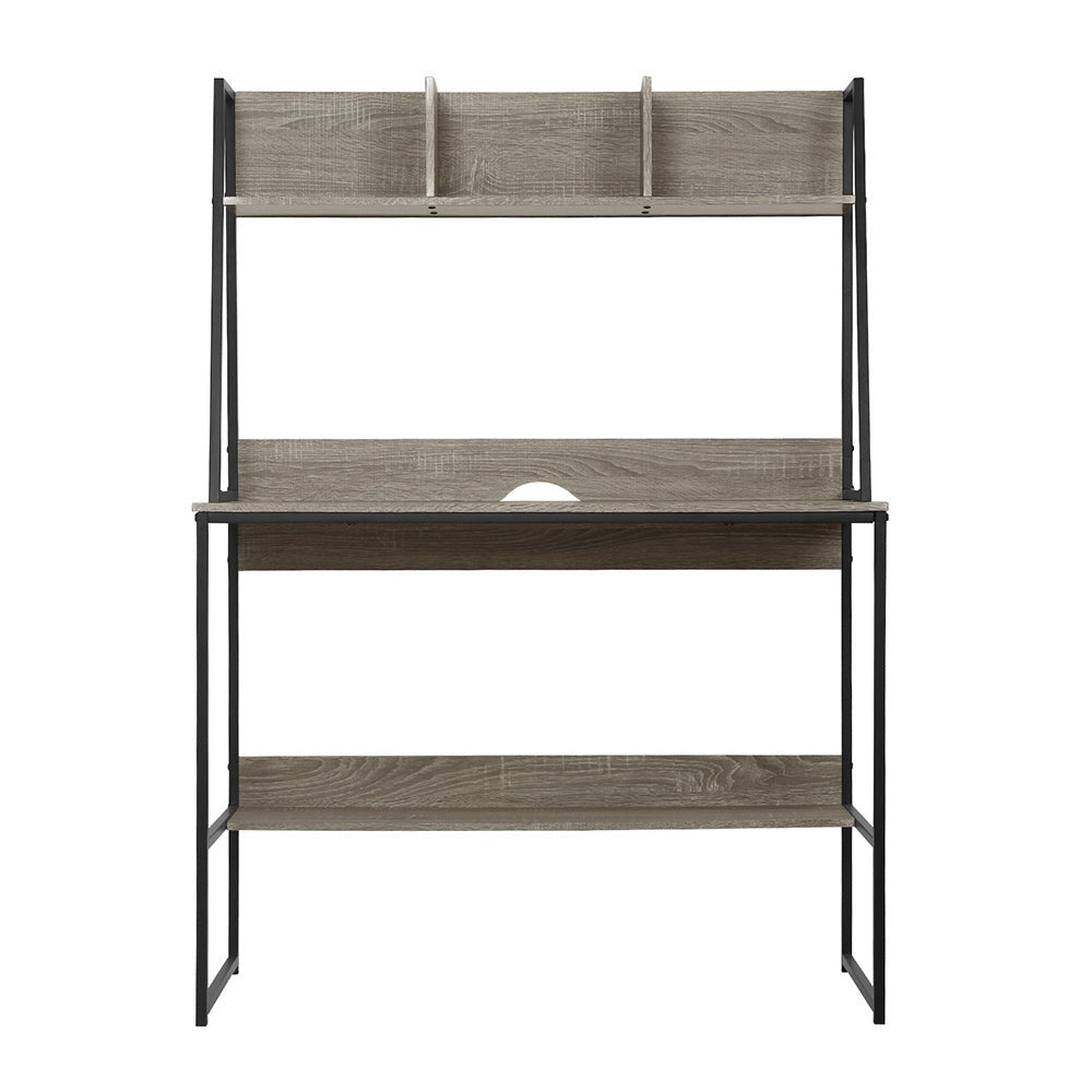 Grey Computer Desk Workstation with Bookshelf Storage - Furniture ...
