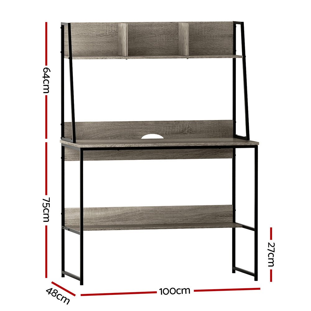 Grey Computer Desk Workstation with Bookshelf Storage - Furniture ...