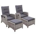 Grey Wicker Sun lounge Recliners With Ottomans (Twin Pack)