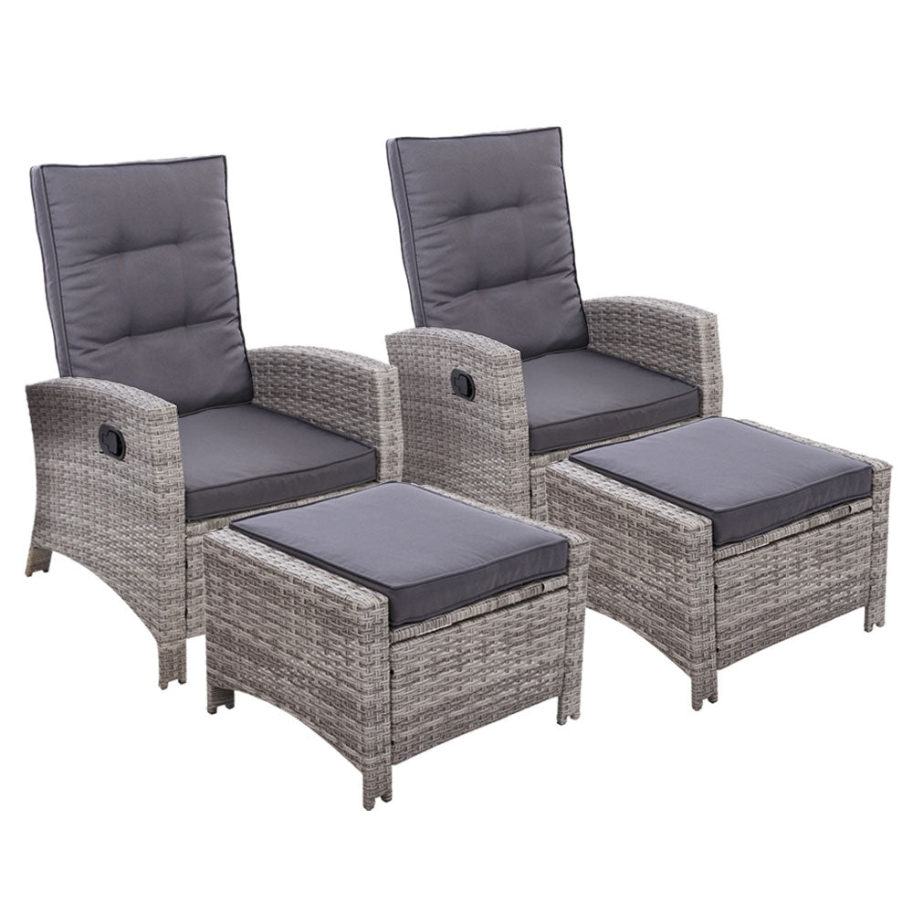 Grey Wicker Sun lounge Recliners With Ottomans (Twin Pack) - Rivercity House & Home Co. (ABN 18 642 972 209) - Affordable Modern Furniture Australia