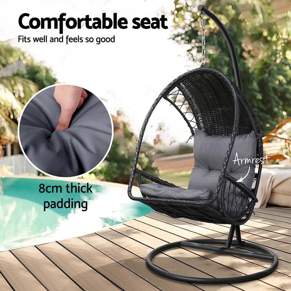 Hanging Wicker Pod Chair With Stand Black - Furniture > Outdoor - Rivercity House & Home Co. (ABN 18 642 972 209) - Affordable Modern Furniture Australia