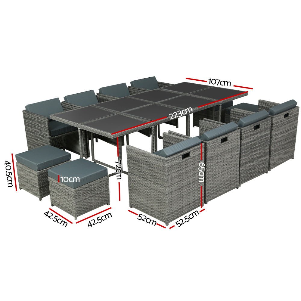 Hayman 13 Piece Wicker Outdoor Dining Table Set - Grey - 10% Off Everything Inside - Rivercity House & Home Co. (ABN 18 642 972 209) - Affordable Modern Furniture Australia