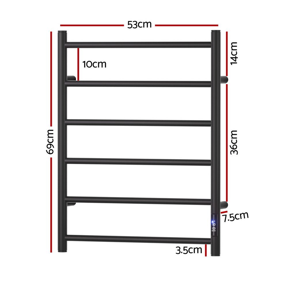 Heated Towel Rail 6 Round Bars with Timer Electric Heater Warmer Rack - Home & Garden > Bathroom Accessories > Towel Racks & Holders - Rivercity House & Home Co. (ABN 18 642 972 209) - Affordable Modern Furniture Australia