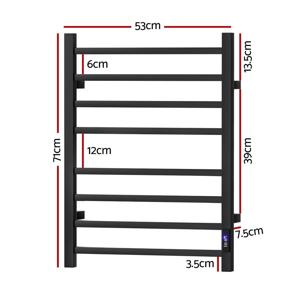 Heated Towel Rail 8 Square Bars with Timer Electric Heater Warmer Rack - Home & Garden > Bathroom Accessories > Towel Racks & Holders - Rivercity House & Home Co. (ABN 18 642 972 209) - Affordable Modern Furniture Australia