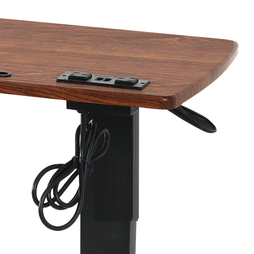 Height Adjustable Standing Desk with Power & USB Ports - Brown - Rivercity House & Home Co. (ABN 18 642 972 209) - Affordable Modern Furniture Australia