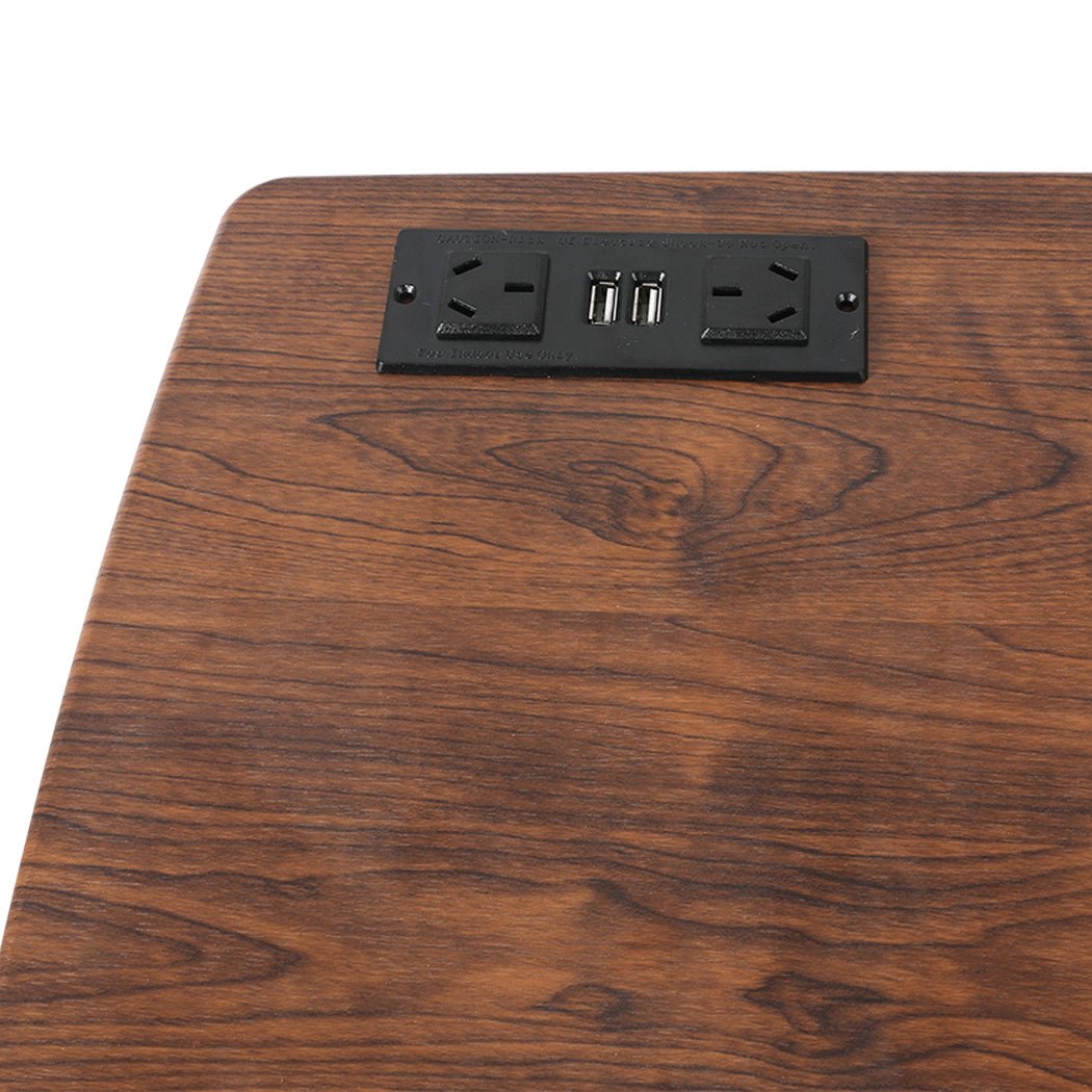 Height Adjustable Standing Desk with Power & USB Ports - Brown - Rivercity House & Home Co. (ABN 18 642 972 209) - Affordable Modern Furniture Australia