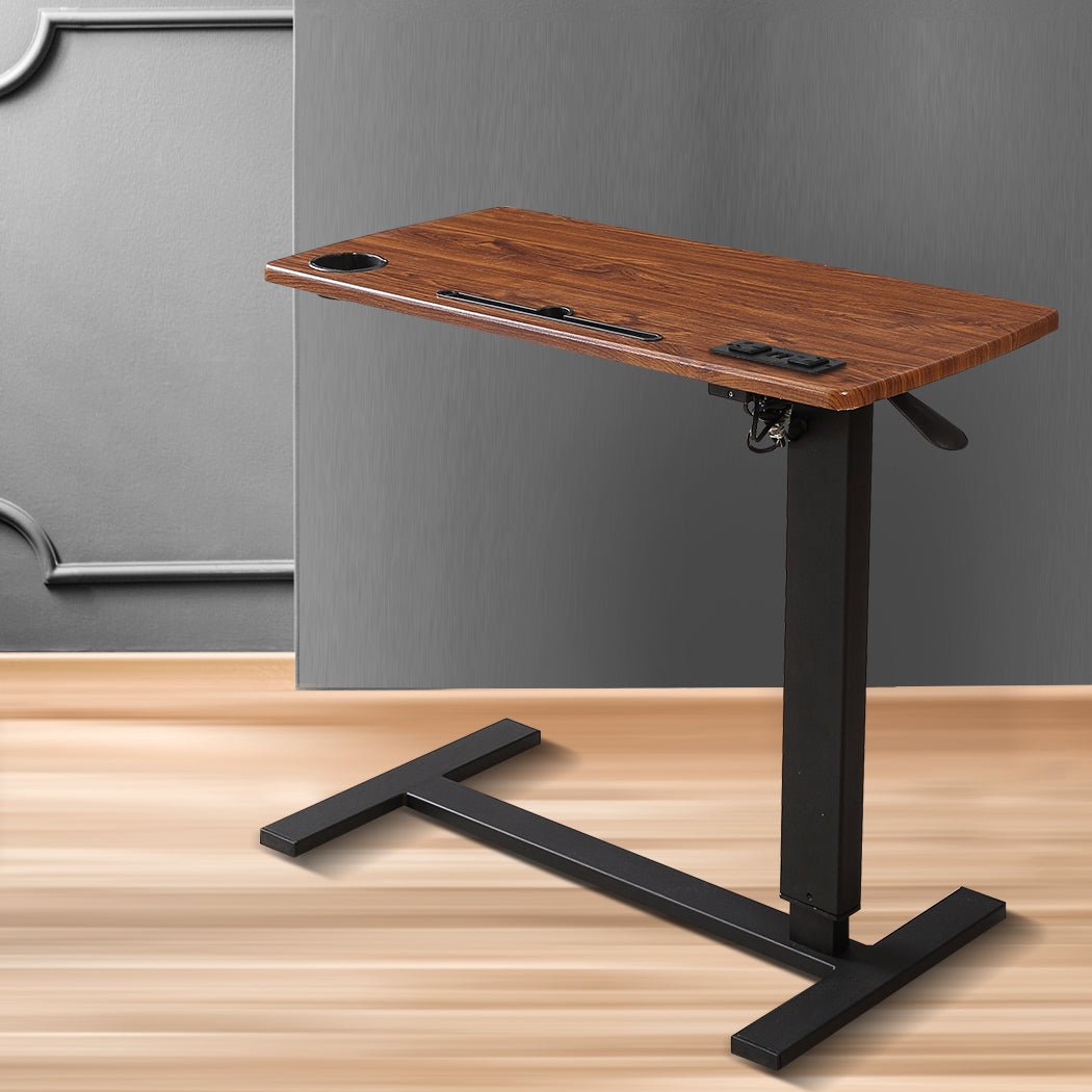 Height Adjustable Standing Desk with Power & USB Ports - Brown - Rivercity House & Home Co. (ABN 18 642 972 209) - Affordable Modern Furniture Australia