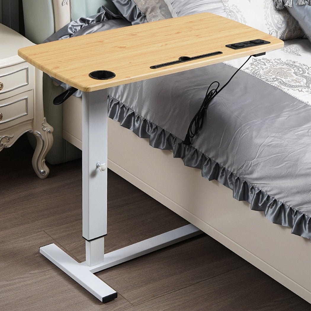 Height Adjustable Standing Desk with Power & USB Ports - Oak - Rivercity House & Home Co. (ABN 18 642 972 209) - Affordable Modern Furniture Australia