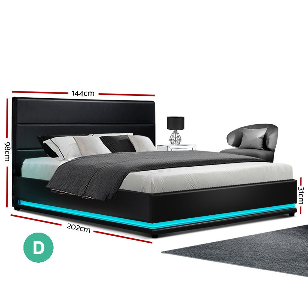 Henley LED Storage Double Bed Frame Black - Rivercity House & Home Co. (ABN 18 642 972 209) - Affordable Modern Furniture Australia