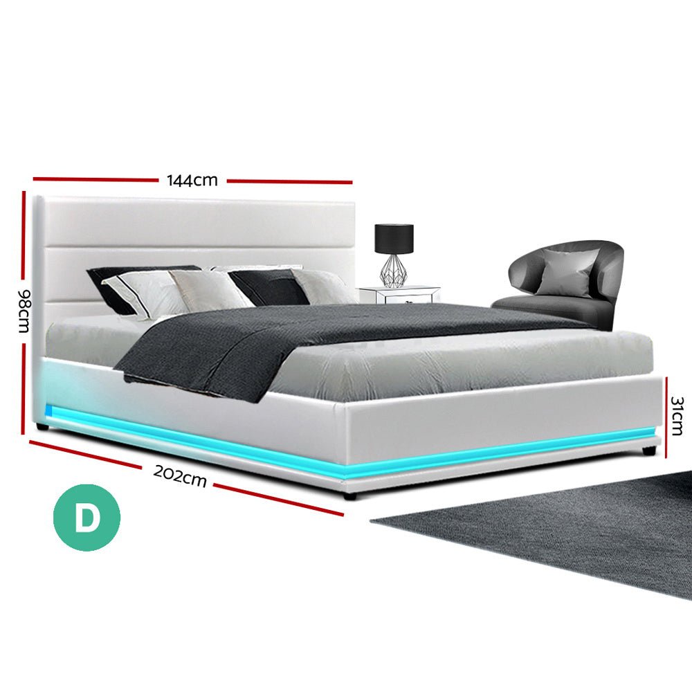 Henley LED Storage Double Bed Frame White - Rivercity House & Home Co. (ABN 18 642 972 209) - Affordable Modern Furniture Australia