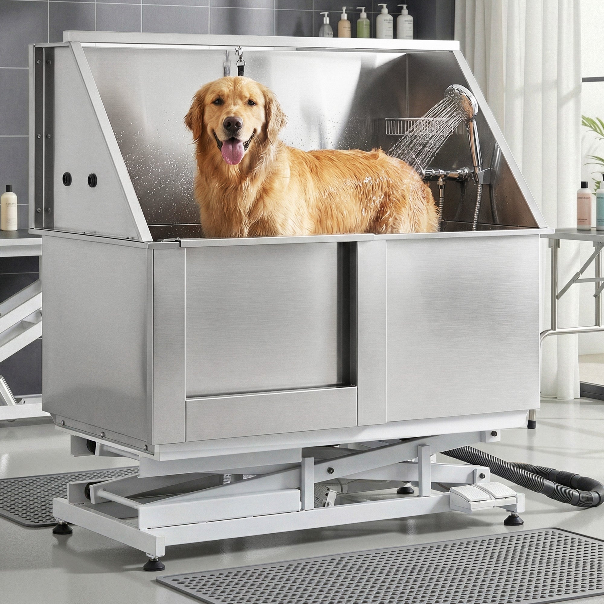 i.Pet Electric Adjustable Height Dog Bath Tub 127cm Stainless Steel - Silver and White - Pet Care > Cleaning & Maintenance > Pet Cleaning Supplies - Rivercity House & Home Co. (ABN 18 642 972 209) - Affordable Modern Furniture Australia