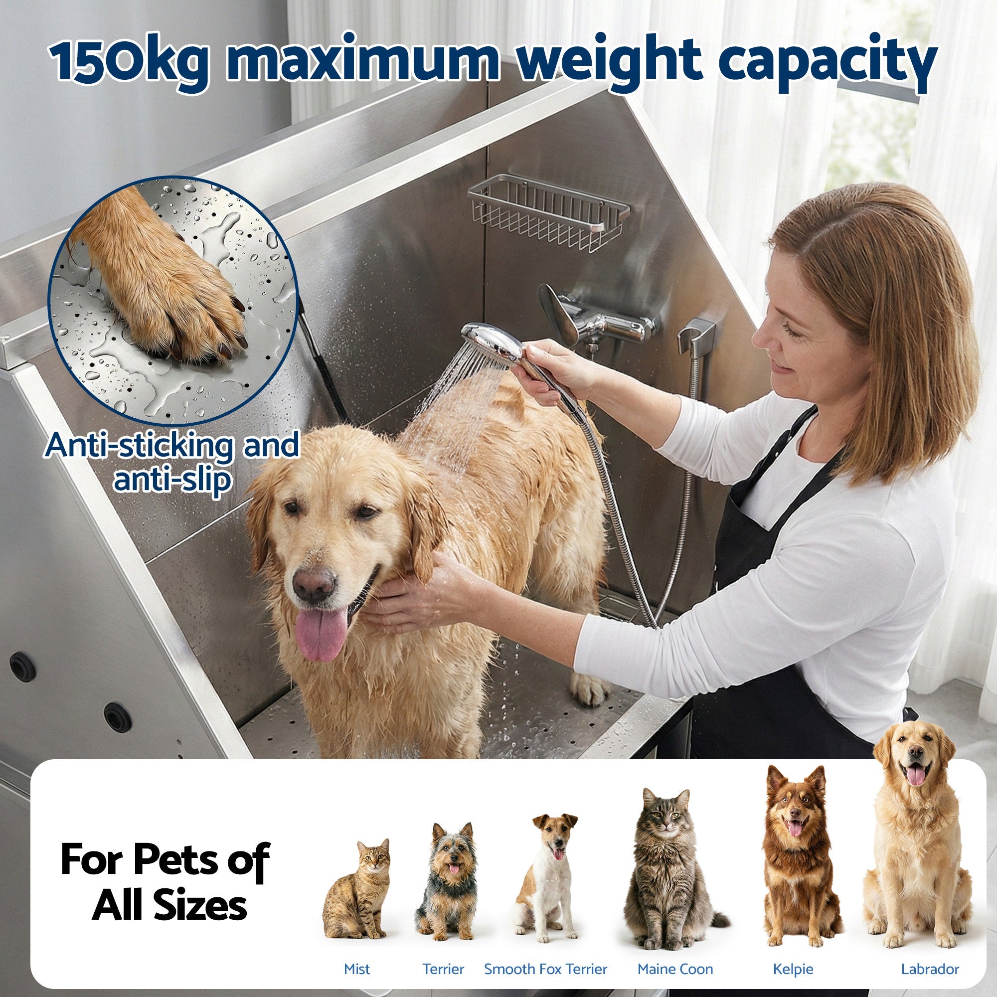 i.Pet Electric Adjustable Height Dog Bath Tub 127cm Stainless Steel - Silver and White - Pet Care > Cleaning & Maintenance > Pet Cleaning Supplies - Rivercity House & Home Co. (ABN 18 642 972 209) - Affordable Modern Furniture Australia