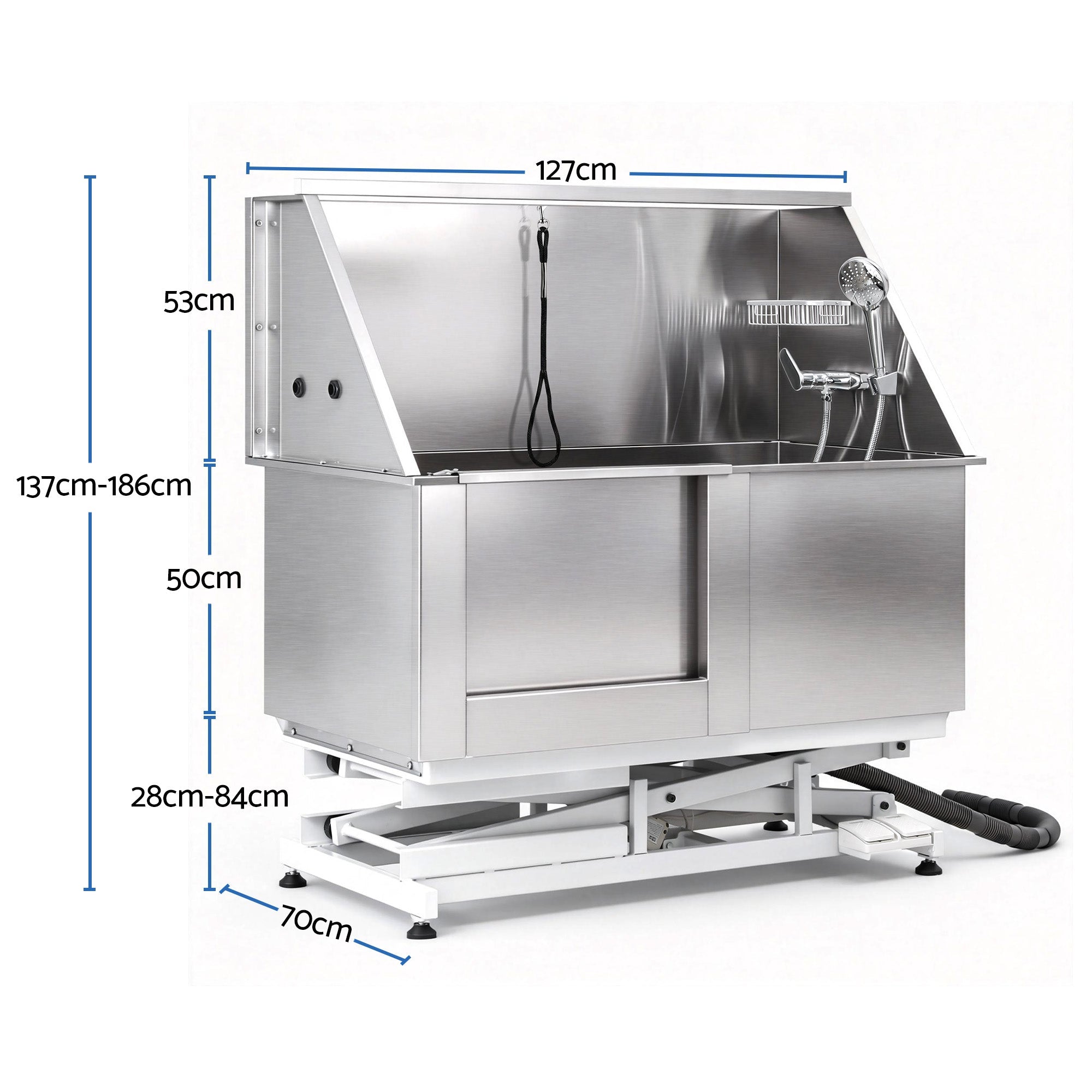 i.Pet Electric Adjustable Height Dog Bath Tub 127cm Stainless Steel - Silver and White - Pet Care > Cleaning & Maintenance > Pet Cleaning Supplies - Rivercity House & Home Co. (ABN 18 642 972 209) - Affordable Modern Furniture Australia